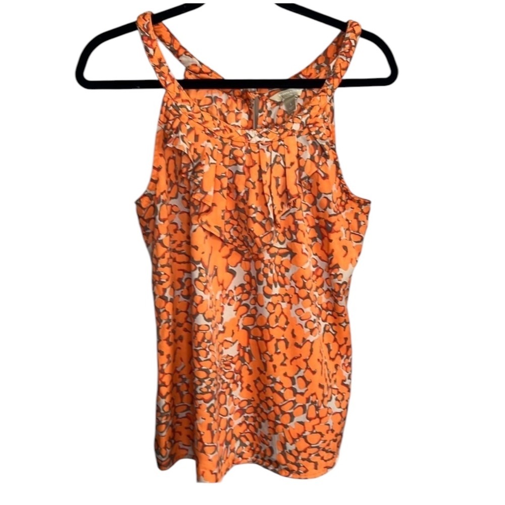 Banana Republic Ruffle Tank - Orange Print Braided Straps - Size Large